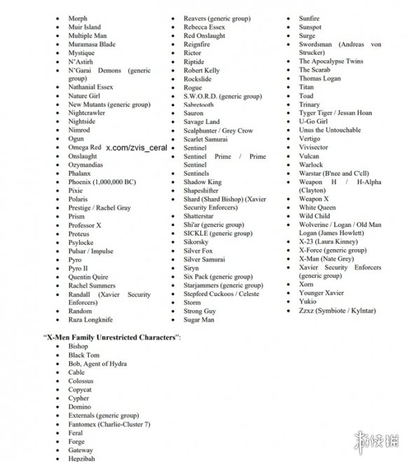 索尼X战警游戏可使用的漫威角色名单曝光：多达上百个