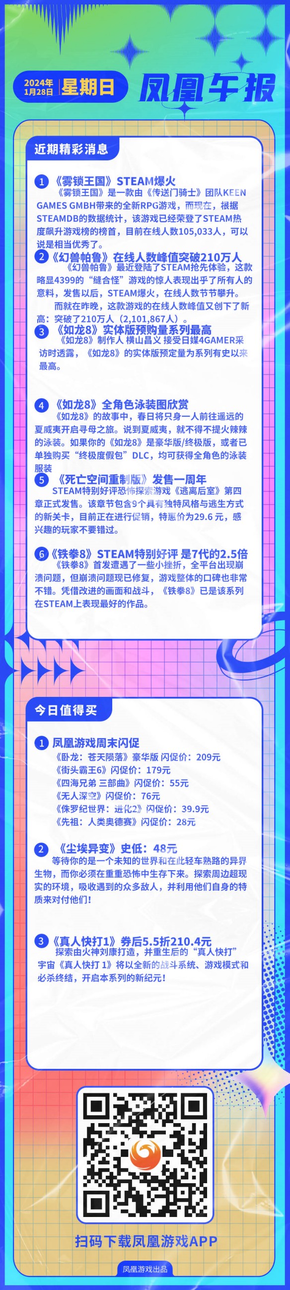 凤凰午报：《雾锁王国》Steam爆火