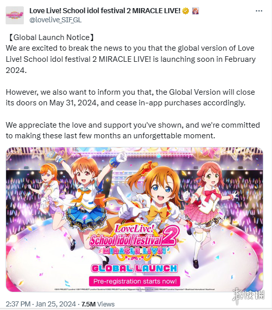 离大谱！《Love Live2》全球版宣布2月发售 5月关服！