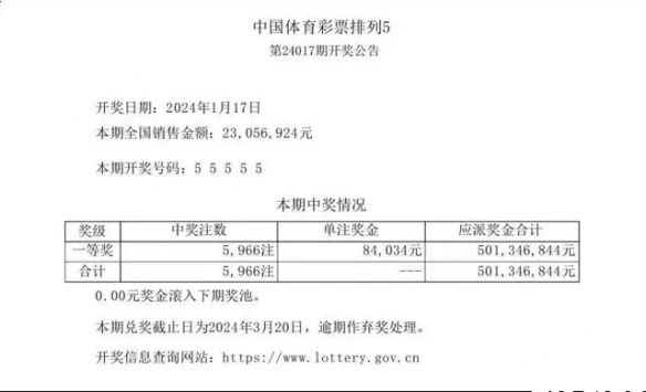 中国体彩回应彩票号码开出55555：完全是随机的